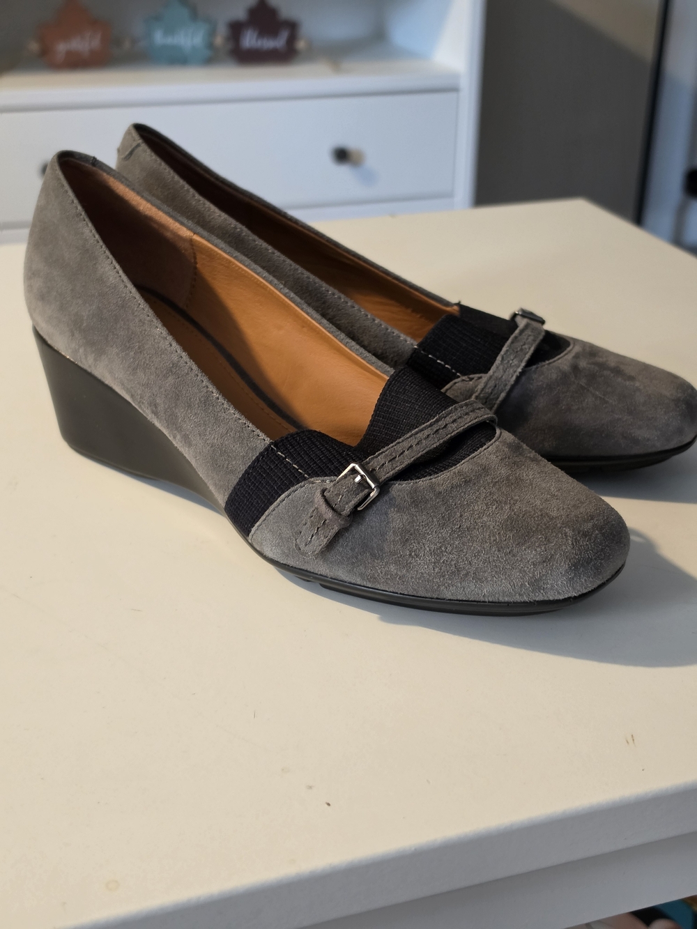Geox Gray Suede Wedge Loafers with Elastic Strap